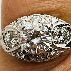 Moissonite Diamond Art Deco Ring; 1 Carat Ring Art Deco Style Solitaire 14k